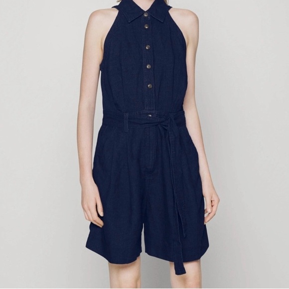 Banana Republic 00 Petite Linen Cotton Blend Button Front Camp Romper Pleaded - Picture 1 of 9